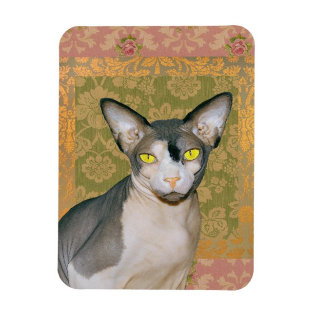 Imán Sphynx Cat Patchwork Floral Damask design  (Vertical)