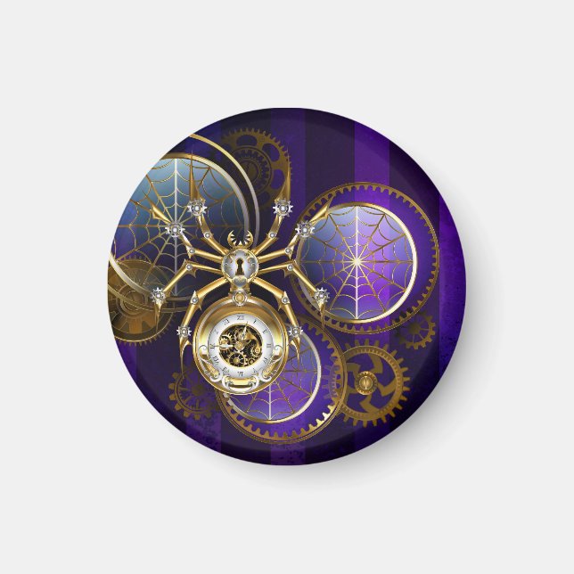 Imán Spider Steampunk sobre fondo morado (Frente)