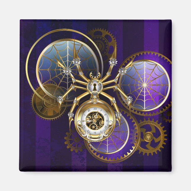 Imán Spider Steampunk sobre fondo morado (Frente)