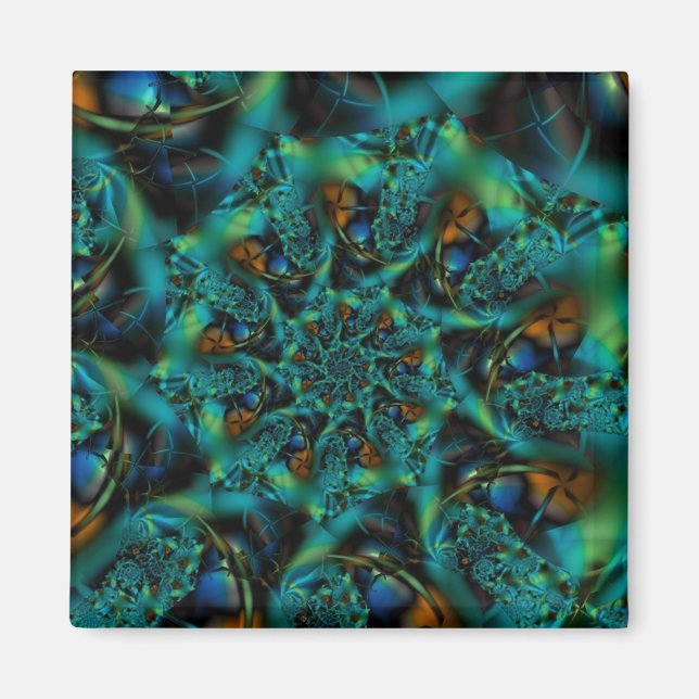 Imán Spike | Arte fractal azul y verde (Frente)