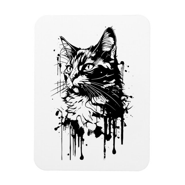 Imán Splash de gato negro y blanco (Vertical)