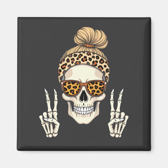 Imán Spookon Skeleton Skull Leopard Halloween Mom (Frente)