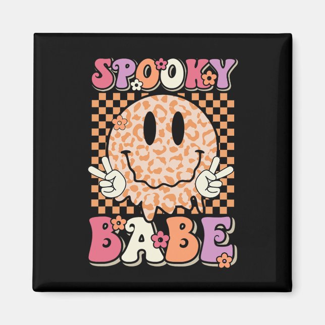 Imán Spooky Bybe Groovy Halloween Leopard Smile Face Ch (Frente)