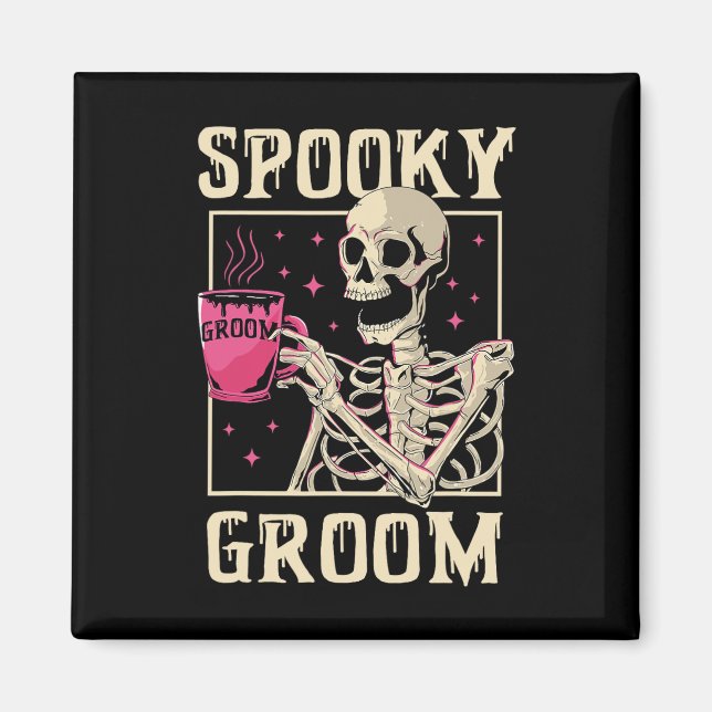 Imán Spooky Groom Skeleton Halloween Boda Bachelet P (Frente)