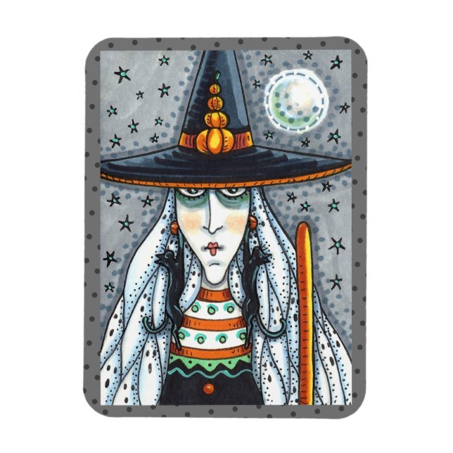 IMÁN SPOOKY HALLOWEEN WITCH, USANDO JOYAS DE GATO NEGRO (Vertical)