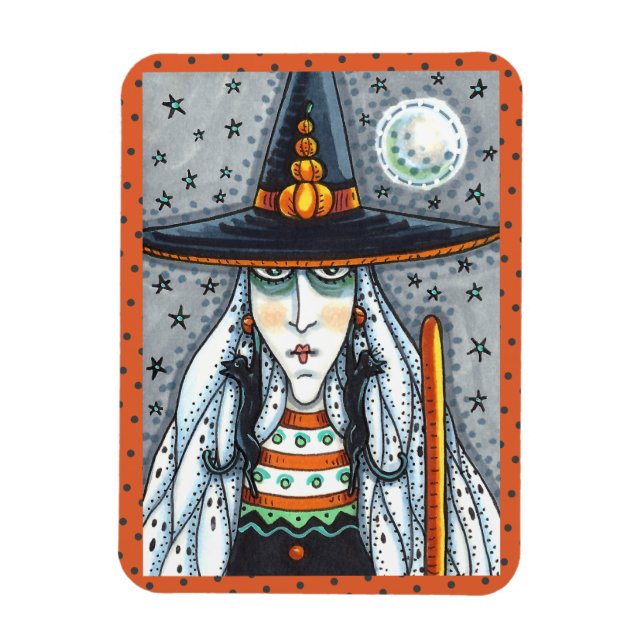 IMÁN SPOOKY HALLOWEEN WITCH, USANDO JOYAS DE GATO NEGRO (Vertical)