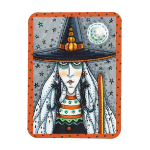 IMÁN SPOOKY HALLOWEEN WITCH, USANDO JOYAS DE GATO NEGRO
