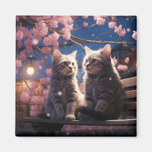 Imán Spring Sweet Cherry Blossoms Kittens