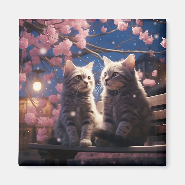 Imán Spring Sweet Cherry Blossoms Kittens (Frente)