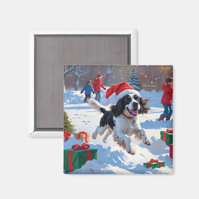 Imán Springer Spaniel corriendo Nieve con Gorra de Navi (Anverso/Reverso)
