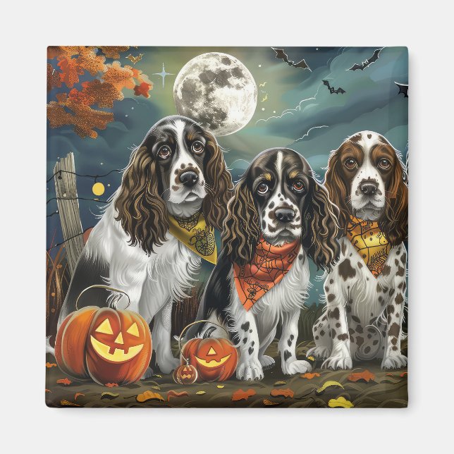 Imán Springer Spaniel Halloween Espeluznante (Frente)