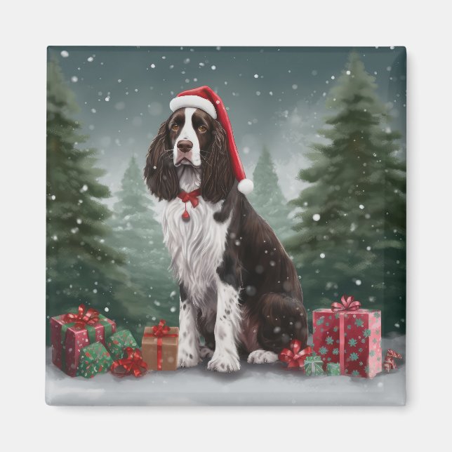 Imán Springer Spaniel Perro en Navidad Nieve (Frente)