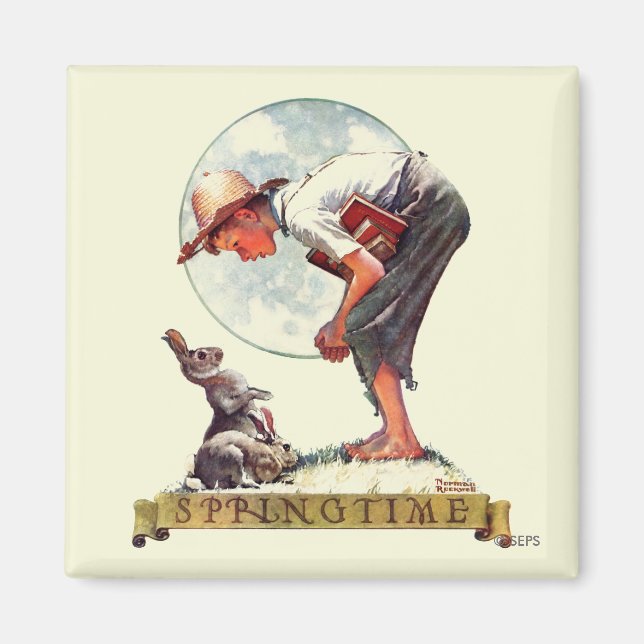 Imán Springtime, 1935 chico con conejito (Frente)