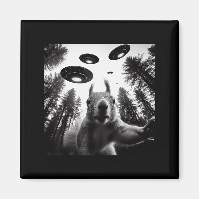 Imán Squirrel Selfie With Alien Ufo Funny For Men Women (Frente)