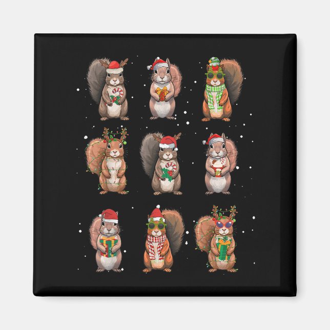 Imán Squirrels Christmas Lights Decor Funny Squirrel Lo (Frente)
