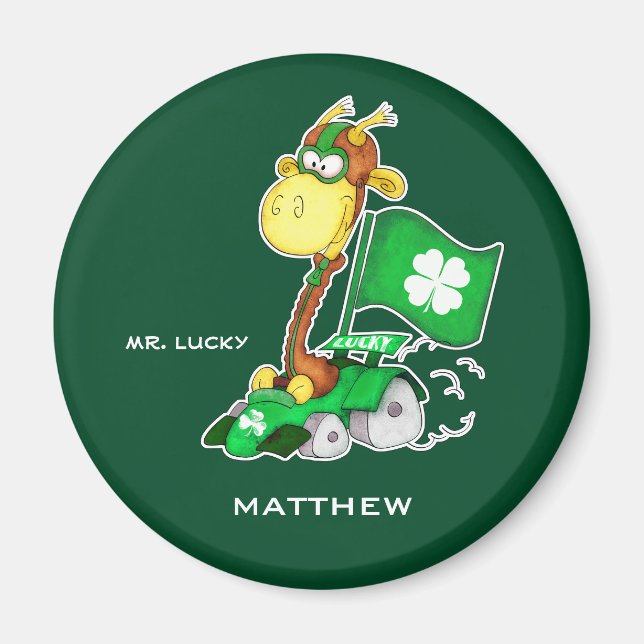 Imán Sr. Lucky. Graciosa jirafa Personalizado del Día d (Frente)