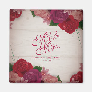 Imán Sr. y señora Elegant Floral Wedding Magnet