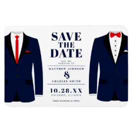 Imán Sr. y Sr. Modern Boda Navy Tux - Salven la fecha