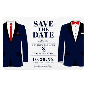 Imán Sr. y Sr. Modern Boda Navy Tux - Salven la fecha