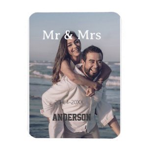 Imán Sr y Sra agregar nombre de familia foto fecha boda