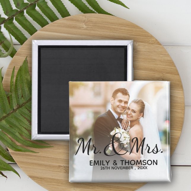Imán Sr. y Sra. | BODA | Personalizado Photo Square Mag (Mr & Mrs | Wedding | Custom Photo Square Magnet)