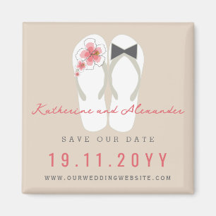 Imán Sr. y Sra. Flip Flops Boda Hibiscus Guardar La Fec