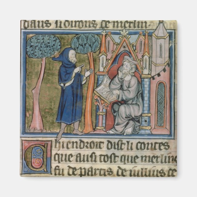 Imán Sra. Fr. 95 f.268 Merlin le dicta la historia a Bl (Frente)