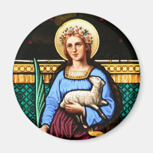 Imán St Inés de Roma, sosteniendo el cordero y la hoja