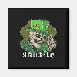 Imán St. Patrick Day Skeleton Clover Fun Sarcástico