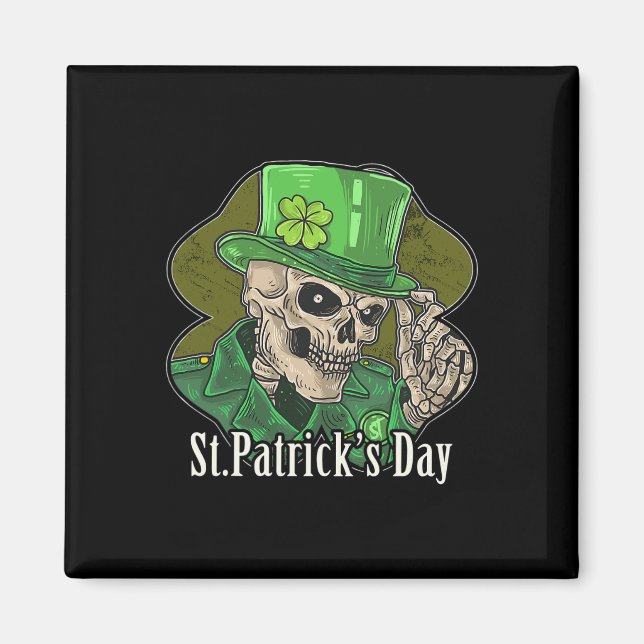 Imán St. Patrick Day Skeleton Clover Fun Sarcástico (Frente)