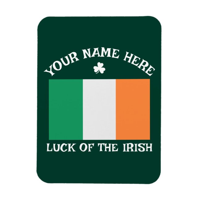 Imán St Patrick's Day Ireland Flag Custom Name Shamrock (Vertical)