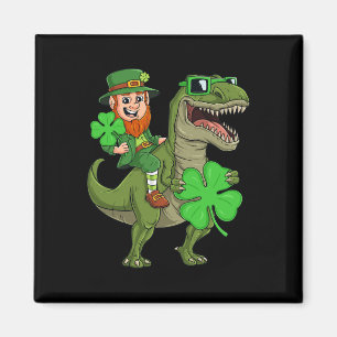 Imán St Patricks Day Leprechaun Riding T Rex Dino B