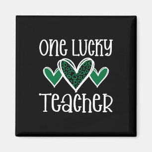 Imán St. Patricks Day Lucky Teacher Leopard Print Heart