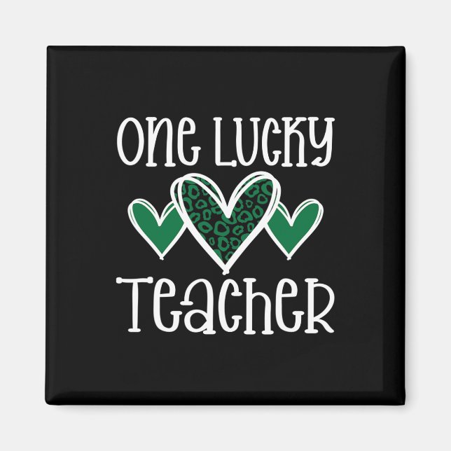 Imán St. Patricks Day Lucky Teacher Leopard Print Heart (Frente)