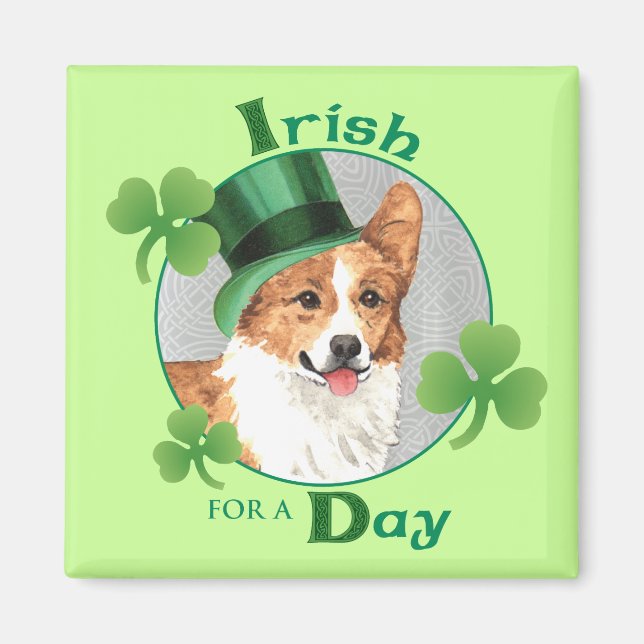 Imán St. Patrick's Day Pembroke Welsh Corgi (Frente)