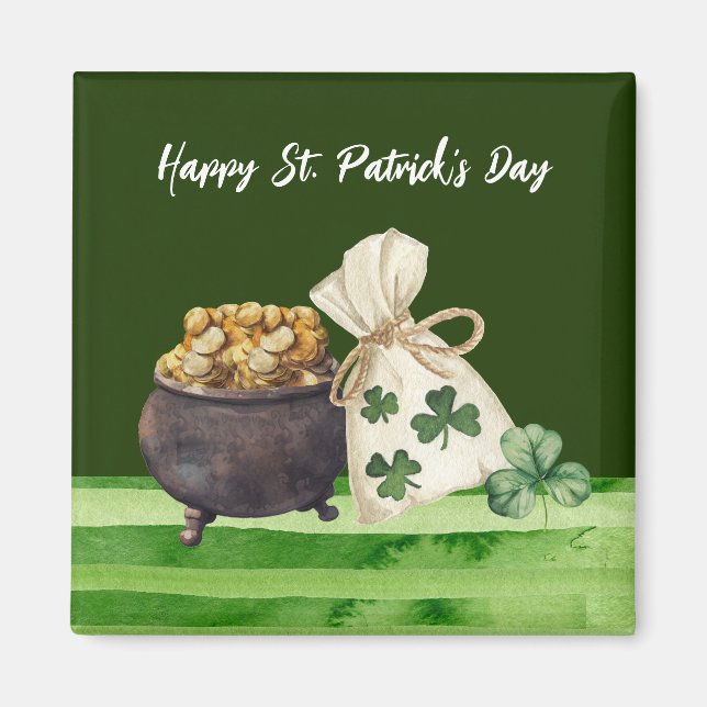 Imán St. Patrick's Day Shamrock Clover y Pot (Frente)