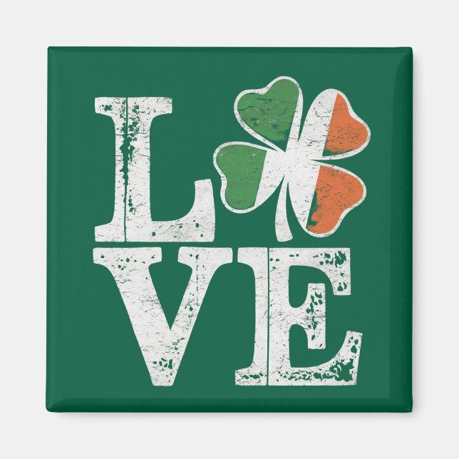 Imán St Patrics Day Love Lucky Irish Shamrock Green (Frente)