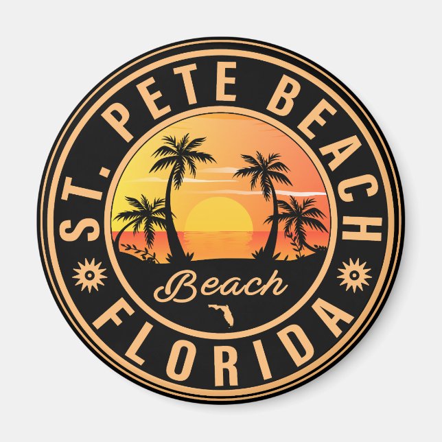 Imán St. Pete Beach Florida Retro Sunset Palm Tree 60 (Frente)