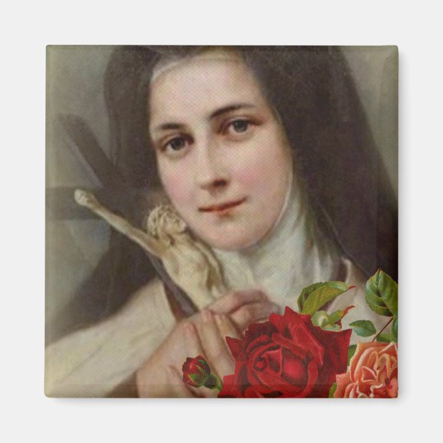 Imán St. Therese, los pequeños Rosas de cosecha de flor (Frente)