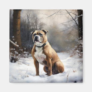 Imán Staffordshire Bull Terrier Deja que nieve Navidad