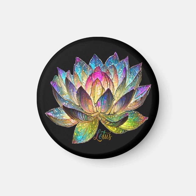 Imán Stained Glass Colorful Lotus Flower on Black (Frente)