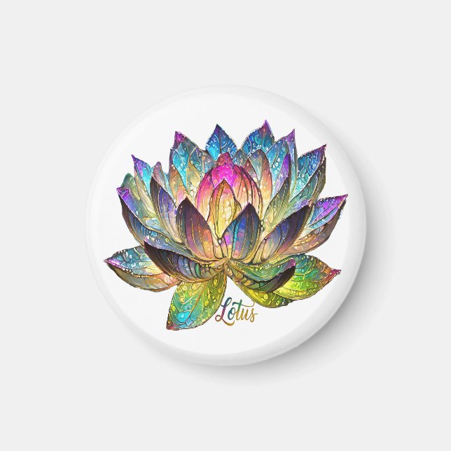 Imán Stained Glass Colorful Lotus Flower on White  (Frente)