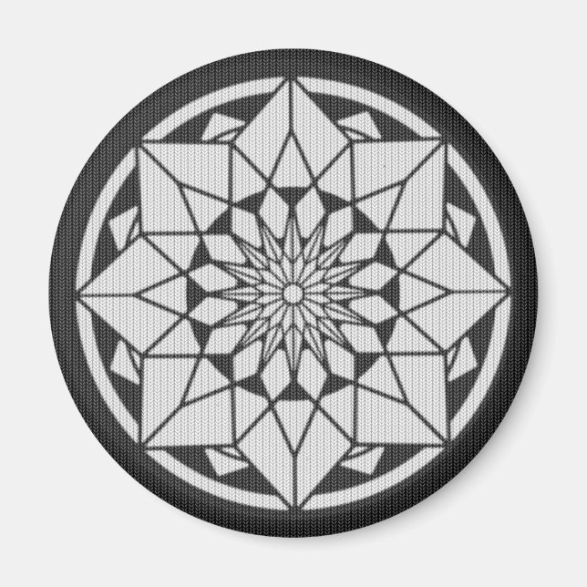 Imán Star Mandala tejiendo blanco y negro (Frente)
