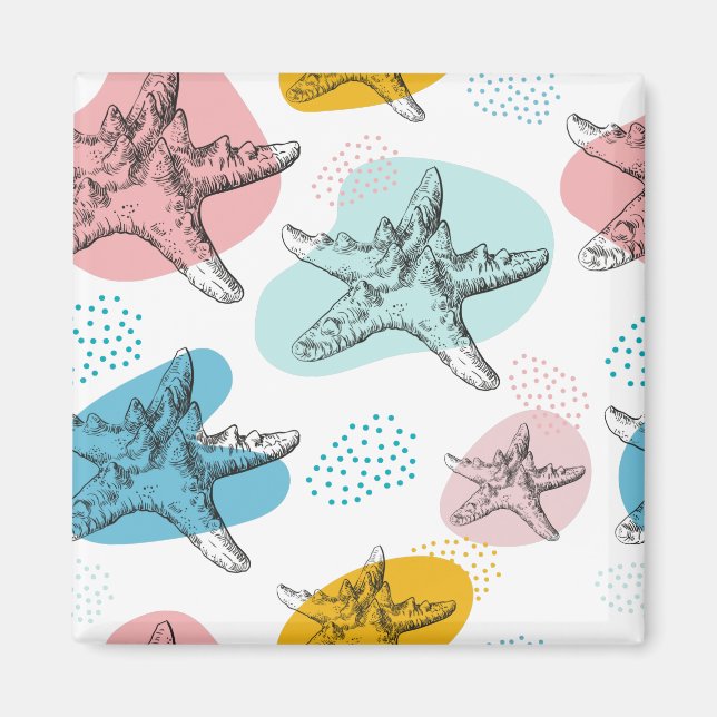 Imán Starfish en colores de moda elegante patrón (Frente)