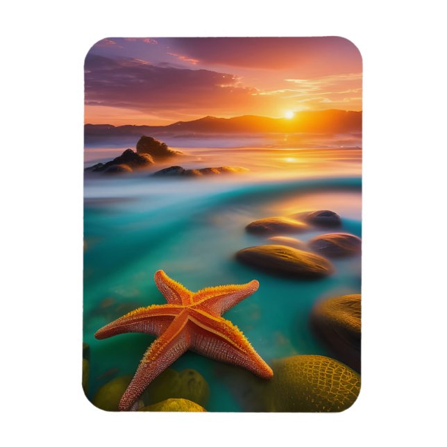 Imán Starfish en la playa en Dawn (Vertical)