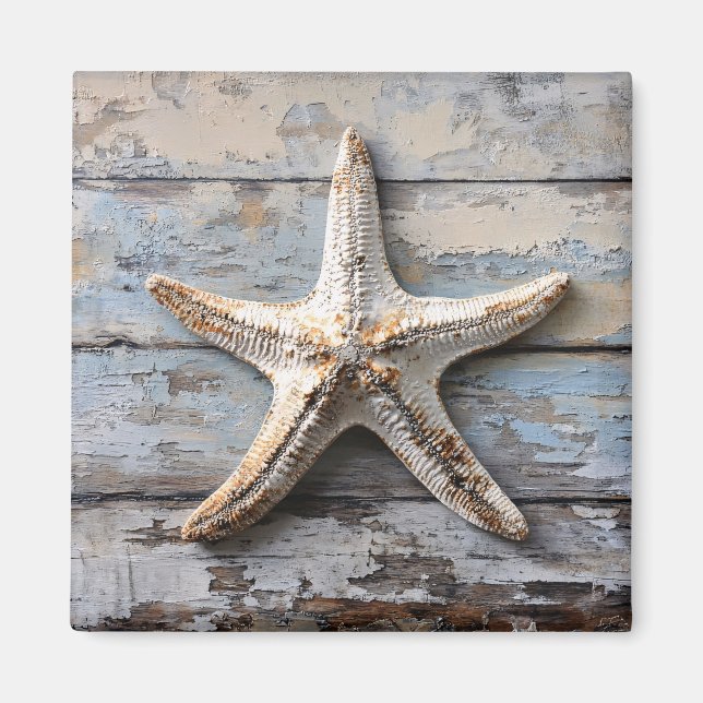 Imán Starfish rústico en la madera meteorológica (Frente)