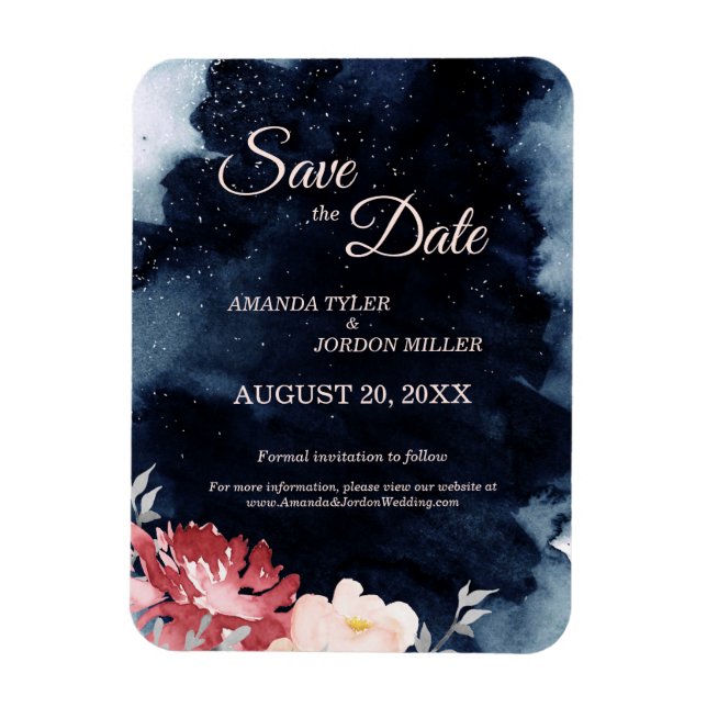Imán Starry Night Floral Wedding Save the Date Magnet (Vertical)