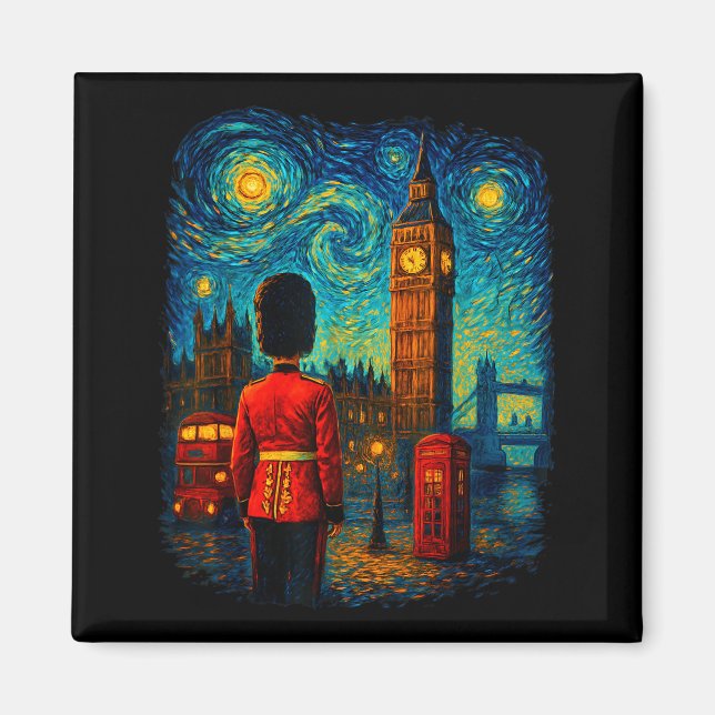 Imán Starry Night London Red Telephone Box Queen's Guar (Frente)