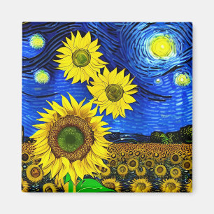 Imán Starry Sunflowers Night Magnet