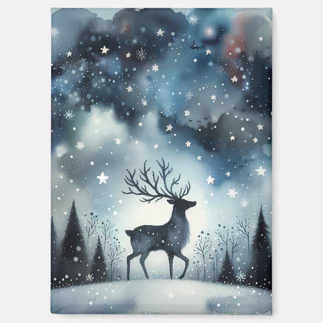 Imán Starry Winter Night Deer (Anverso)